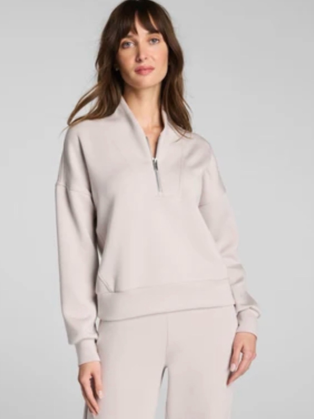 New SPANX AirEssentials Shawl Collar Half Zip, French Gray, Small